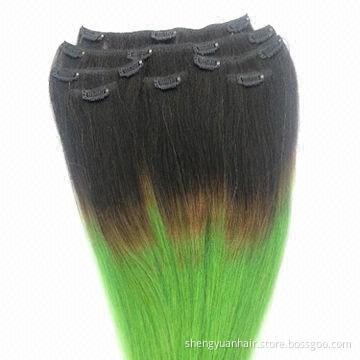 18-inch Ombre 100% Remy Human Hair Extensions, Clip-in on Two Tone #T1b/Green